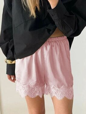 Silky Pink Lace Trim Lounge Shorts